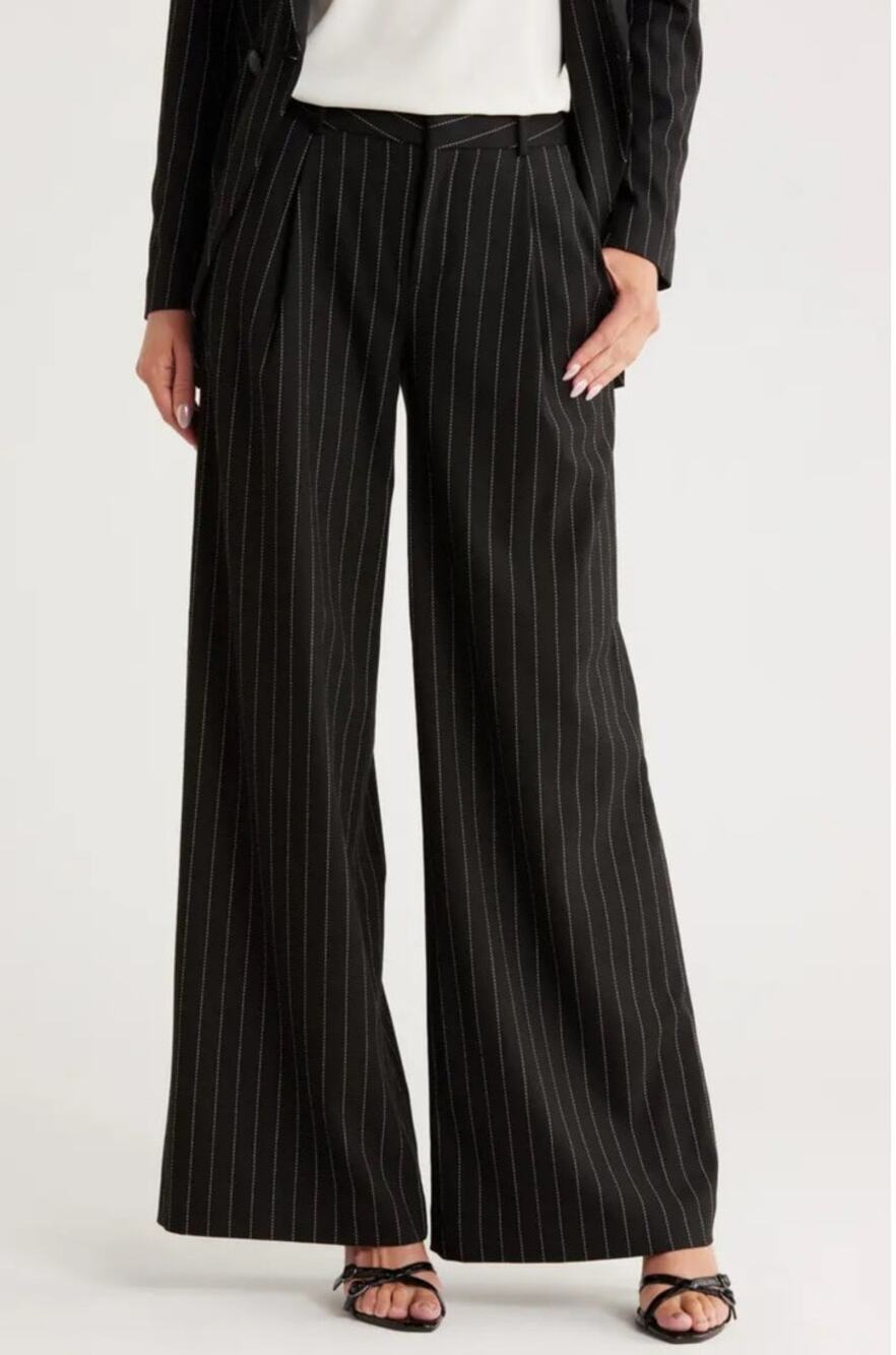 L’Agence Allanah Pinstripe Wide Leg Trousers Size 8 Tailored Career Chic